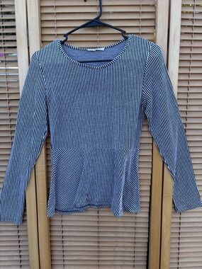 Caution To The Wind Black & White Striped Long-Sleeve Peplum Top